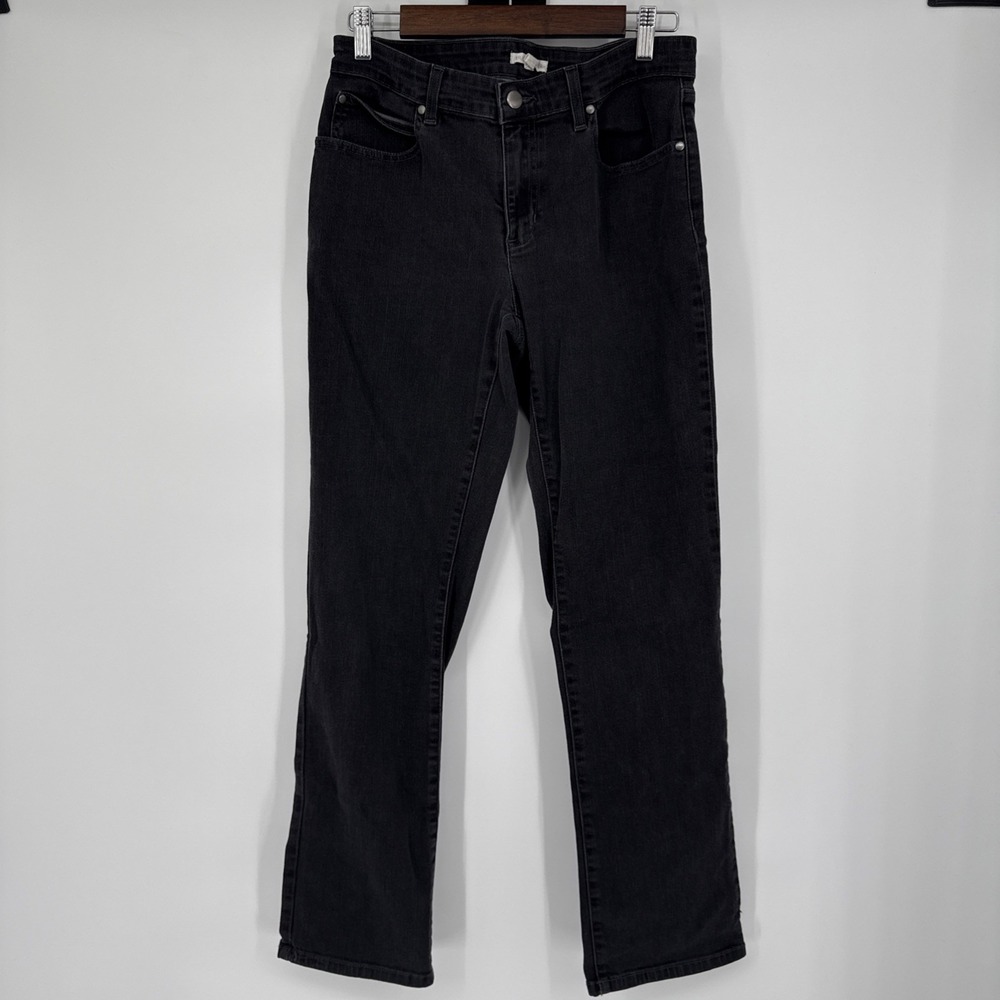 Eileen Fisher Straight Leg Mid Rise Jeans Womens 8 Black Classic Normcore Grunge